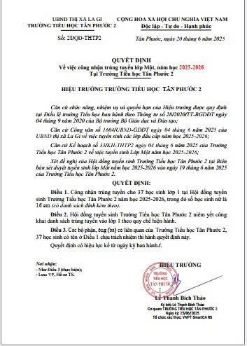 Trường Tiểu học Tân Phước 2 trân trọng thông báo!
