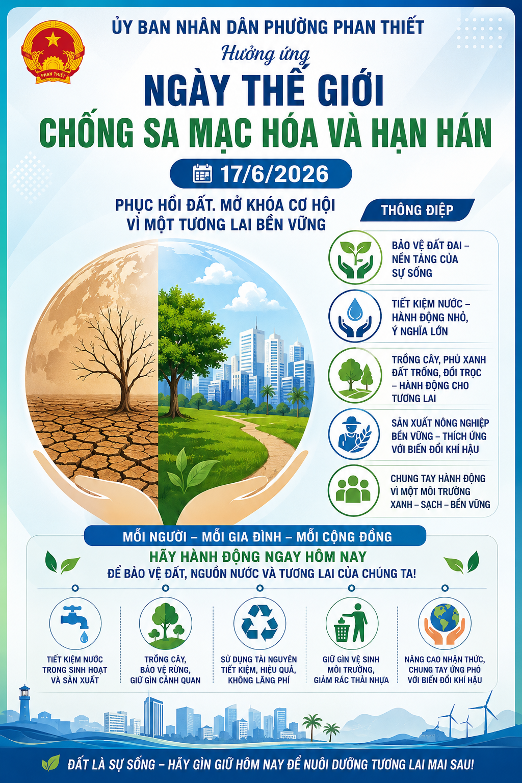 PHƯỜNG PHAN THIẾT HƯỞNG ỨNG NGÀY THẾ GIỚI CHỐNG SA MẠC HÓA VÀ HẠN HÁN NĂM 2026: CHUNG TAY BẢO VỆ ĐẤT ĐAI, PHỤC HỒI HỆ SINH THÁI VÌ TƯƠNG LAI BỀN VỮNG