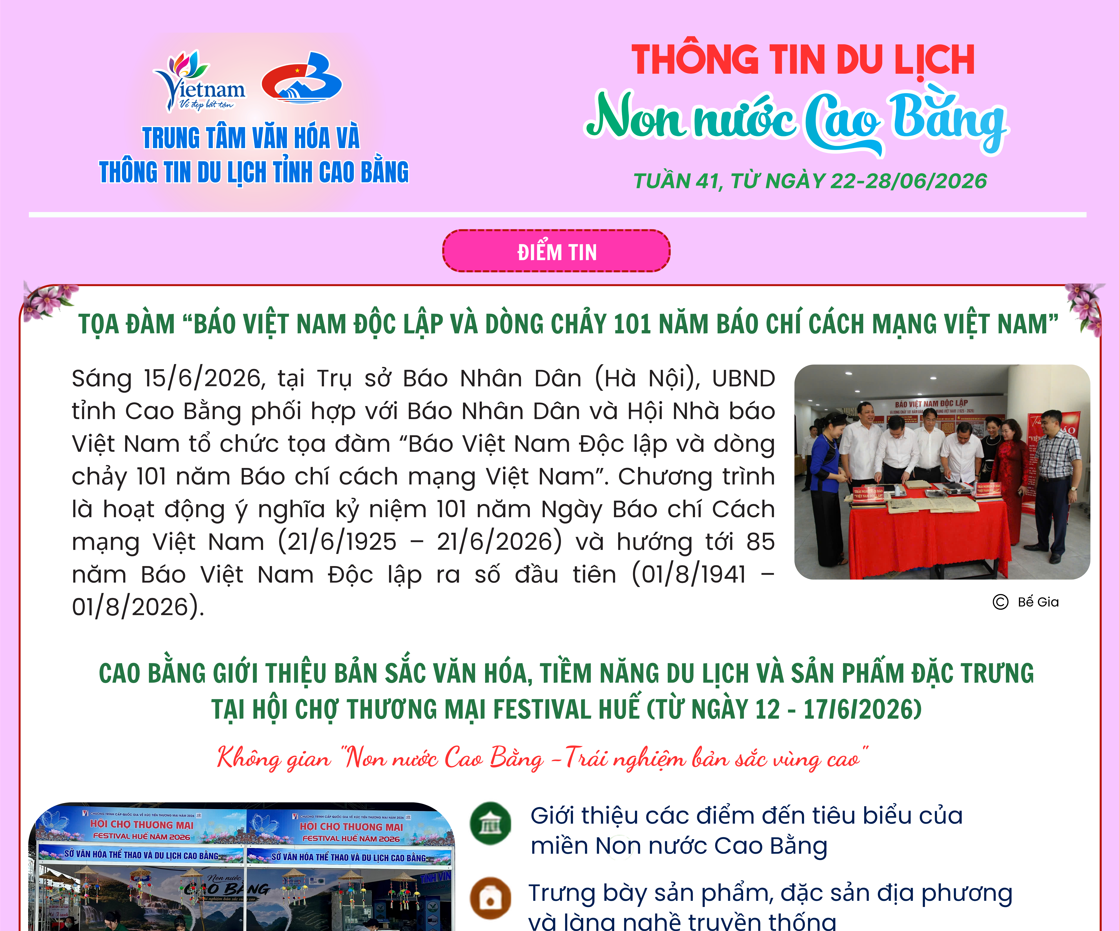 Thông tin du lịch Non nước Cao Bằng tuần 41 (22 - 28/6/2026)