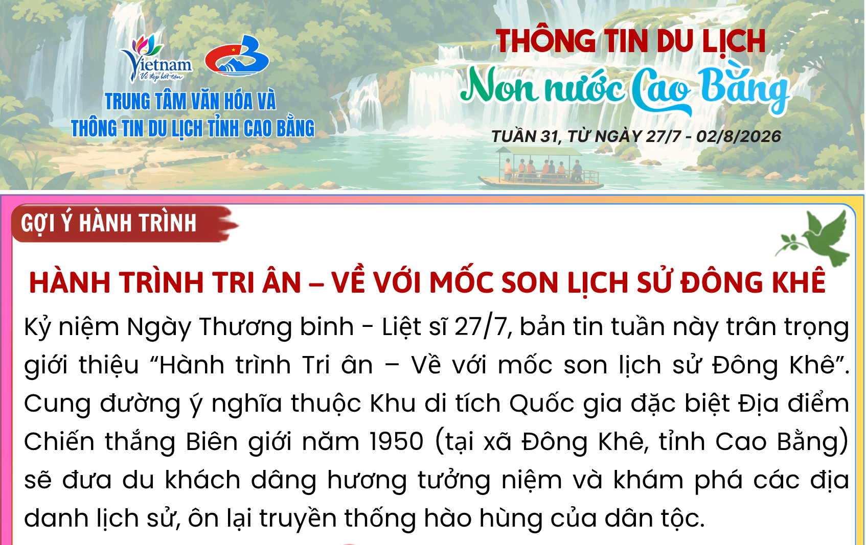 Thông tin du lịch Non nước Cao Bằng tuần 31 (27/7 – 02/8/2026)
