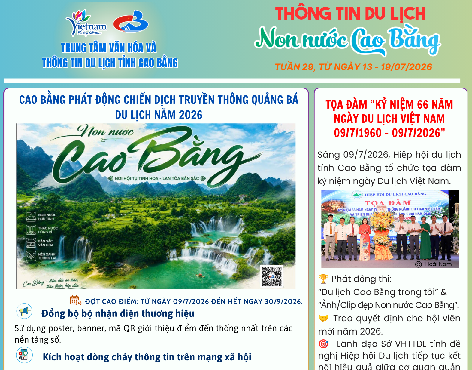 Thông tin du lịch Non nước Cao Bằng tuần 29 (13/7 – 19/7/2026)