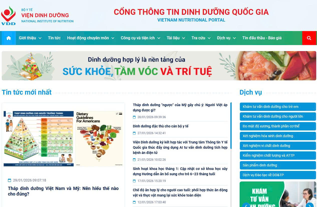 Viện Dinh dưỡng ra mắt Cổng Thông tin dinh dưỡng