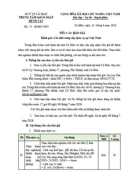Yêu cầu báo giá