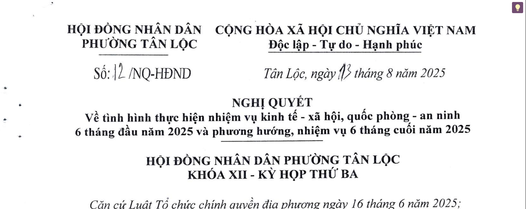 Nghị Quyết về tình hình thực hiện nhiệm vụ kinh tế - xã hội, quốc phòng - an ninh 6 tháng đầu năm 2025 và phương hướng nhiệm vụ 6 tháng cuối năm 2025