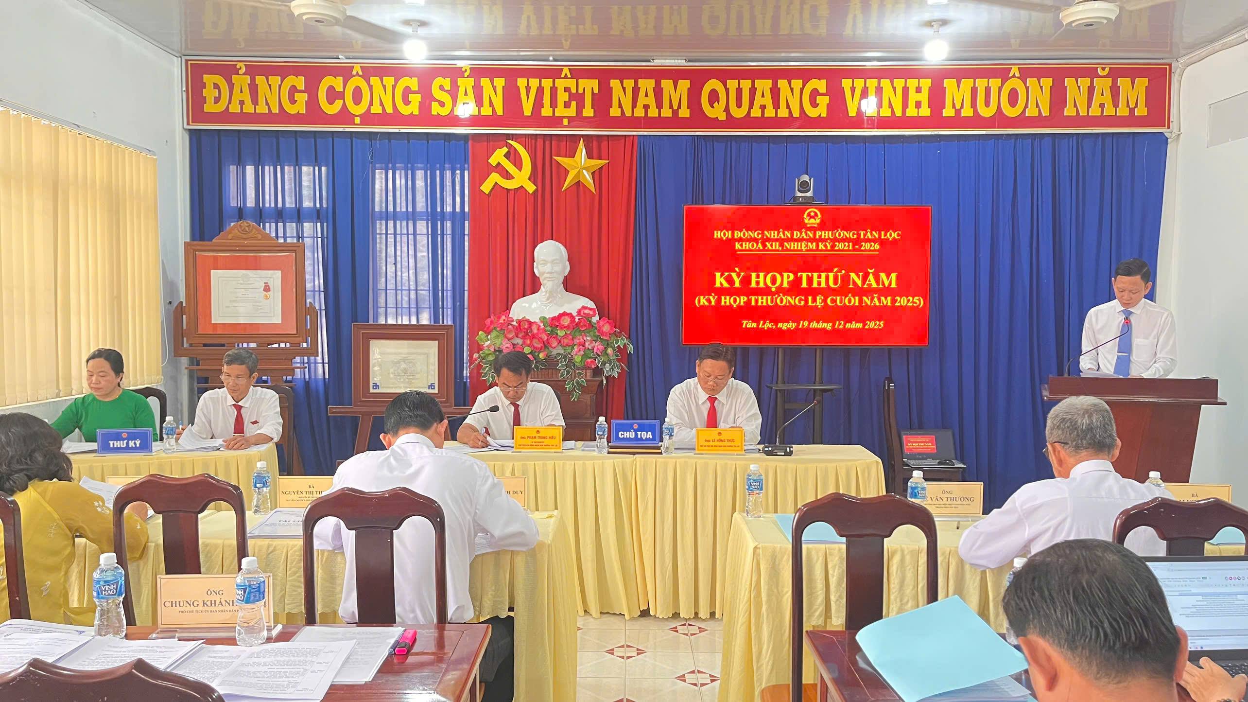 Hội đồng nhân dân phường Tân Lộc khóa XII, nhiệm kỳ 2021-2026 tổ chức Kỳ họp thứ Năm - kỳ họp thường lệ cuối năm 2025.