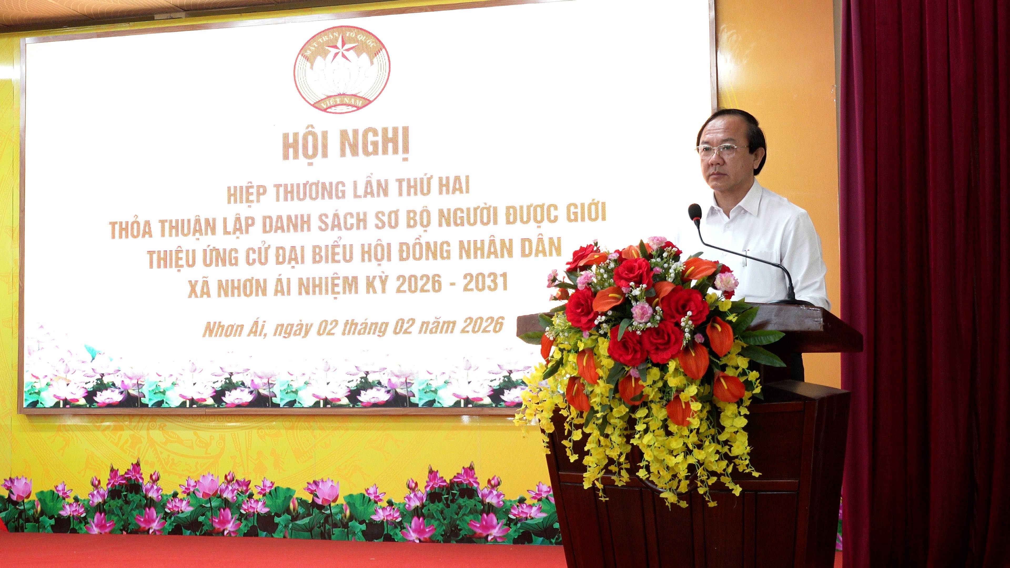 Ủy ban Mặt trận Tổ quốc Việt Nam xã Nhơn Ái tổ chức Hội nghị hiệp thương lần thứ hai, thỏa thuận lập danh sách sơ bộ người được giới thiệu ứng cử đại biểu Hội đồng nhân dân xã, nhiệm kỳ 2026 - 2031