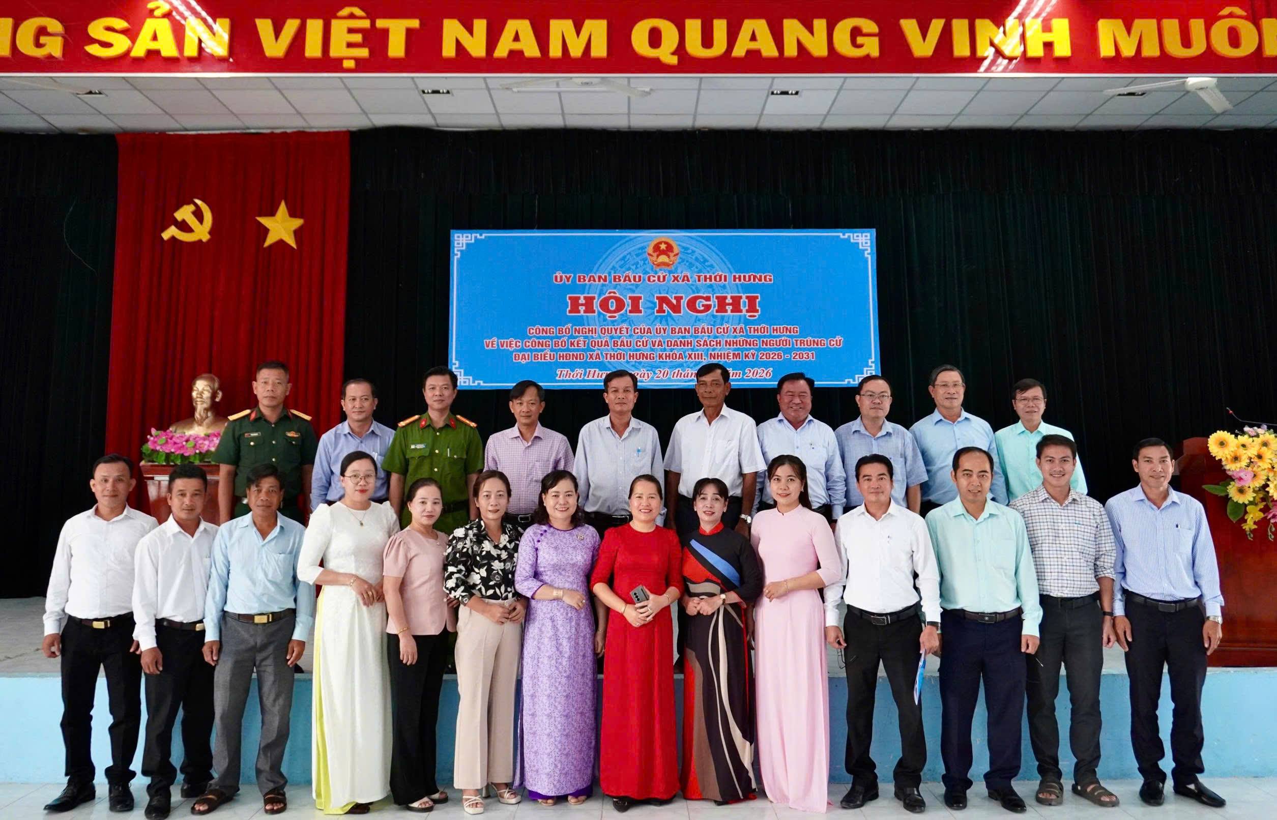 “ỦY BAN BẦU CỬ XÃ THỚI HƯNG CÔNG BỐ KẾT QUẢ BẦU CỬ  VÀ DANH SÁCH NHỮNG NGƯỜI TRÚNG CỬ ĐẠI BIỂU HĐND  XÃ THỚI HƯNG KHÓA XIII, NHIỆM KỲ 2026 – 2031”