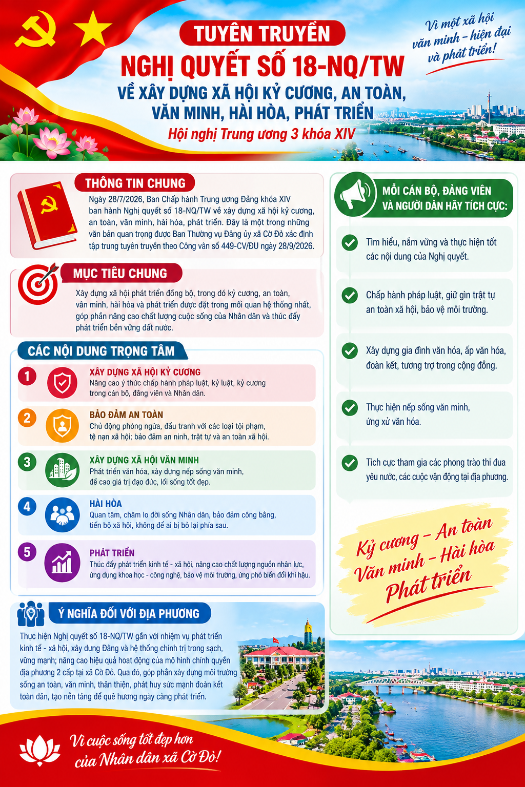 Xã Cờ Đỏ triển khai Nghị quyết Trung ương 3 khóa XIV: xây dựng xã hội kỷ cương, an toàn, văn minh, hài hòa, phát triển
