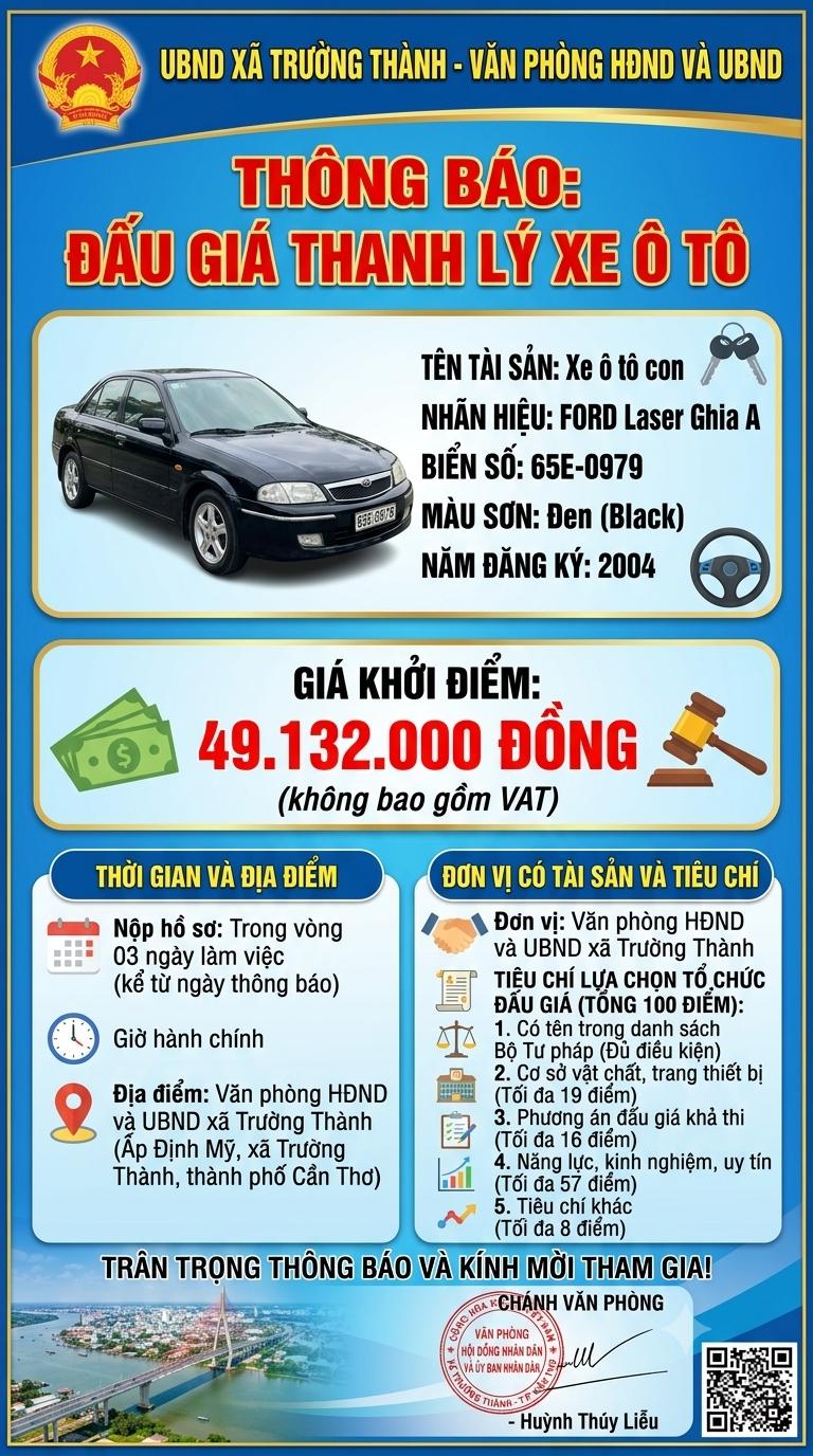 Xã Trường Thành công khai tiêu chí lựa chọn tổ chức hành nghề đấu giá tài sản