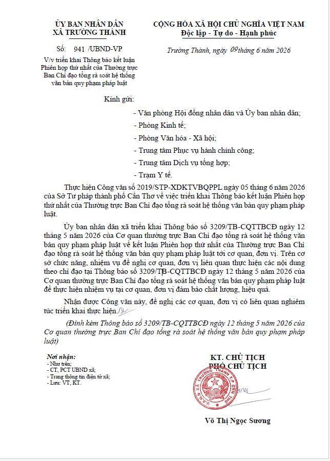 Trường Thành triển khai Thông báo kết luận Phiên họp thứ nhất của Thường trực Ban Chỉ đạo tổng rà soát hệ thống văn bản quy phạm pháp luật