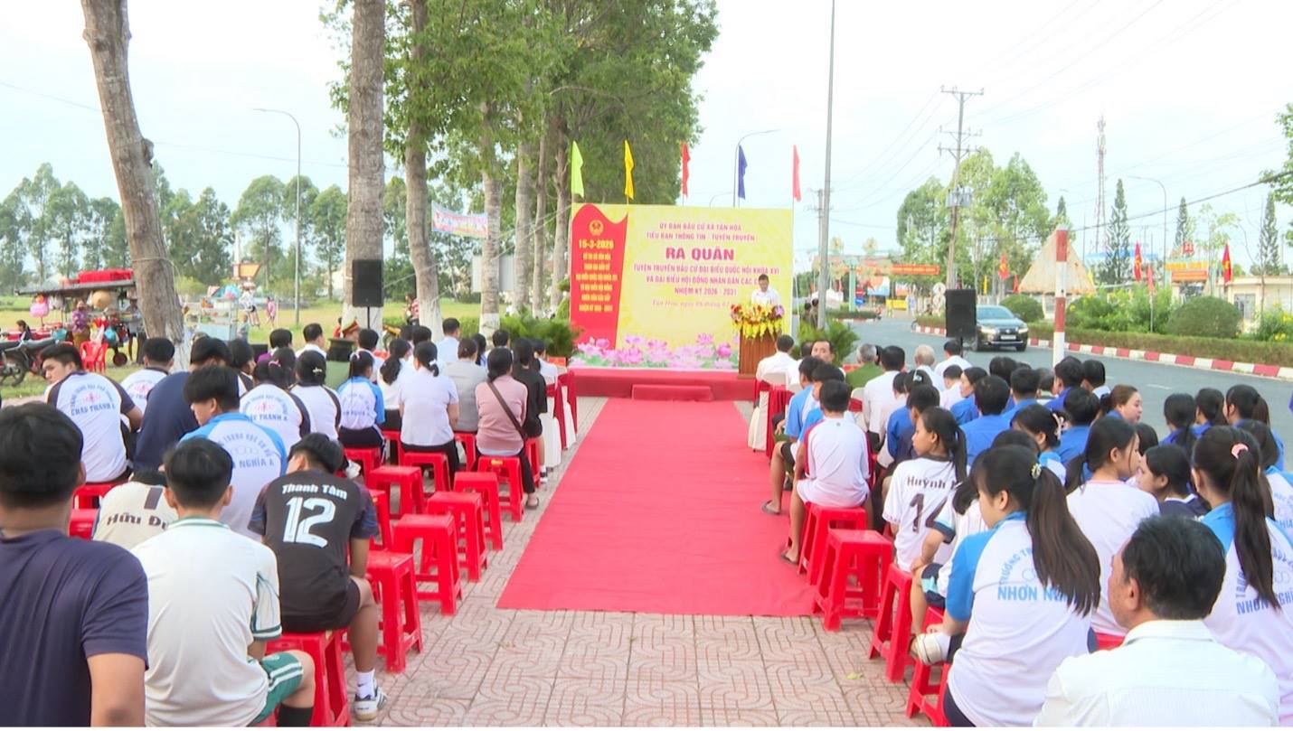 XÃ TÂN HÒA PHÁT ĐỘNG RA QUÂN TUYÊN TRUYỀN BẦU CỬ ĐẠI BIỂU QUỐC HỘI KHÓA XVI VÀ ĐẠI BIỂU HỘI ĐỒNG NHÂN DÂN CÁC CẤP NHIỆM KỲ 2026 - 2031
