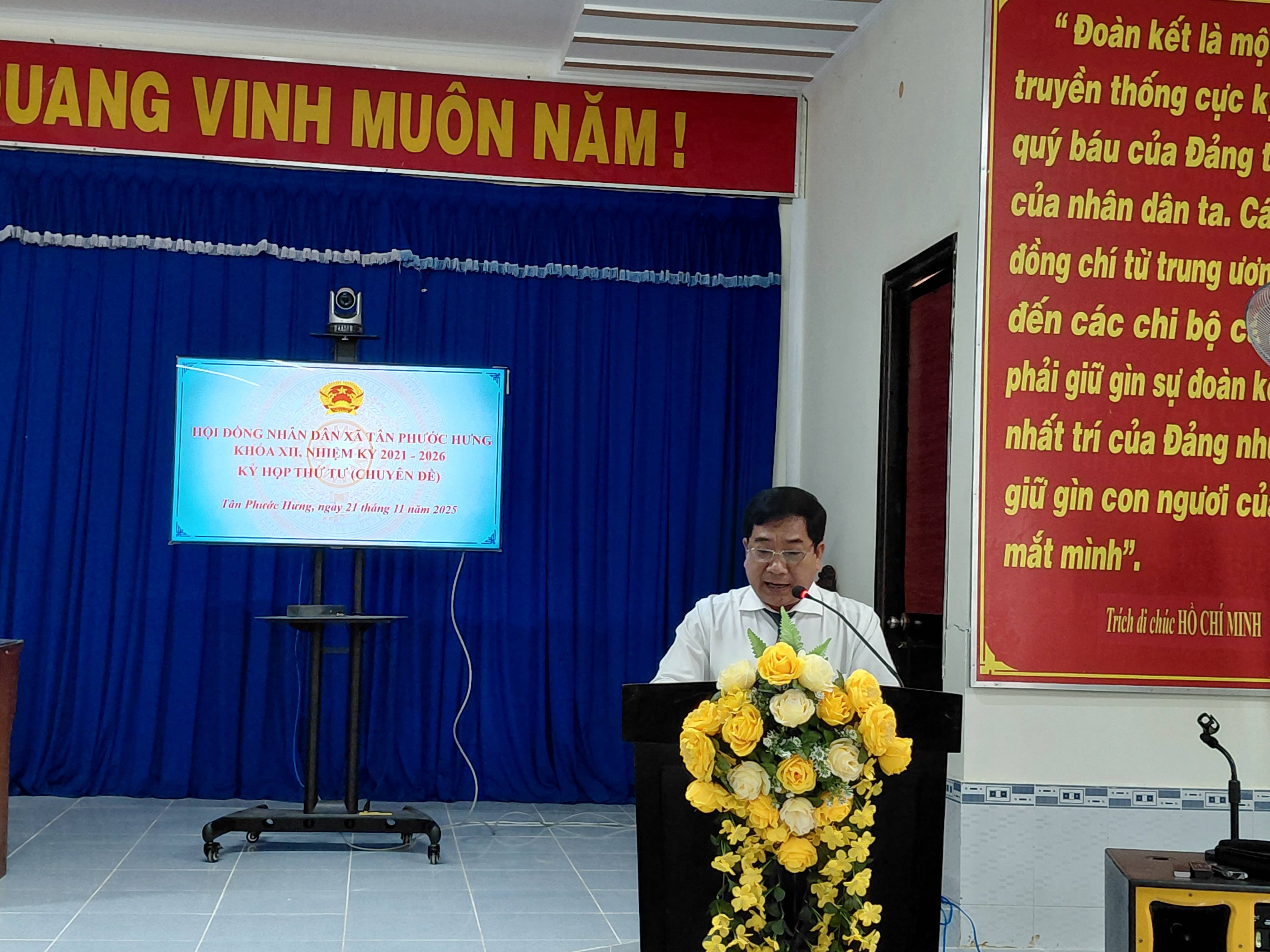 HĐND xã Tân Phước Hưng tổ chức Kỳ họp thứ Tư (chuyên đề), Khóa XII, nhiệm kỳ 2021 – 2026