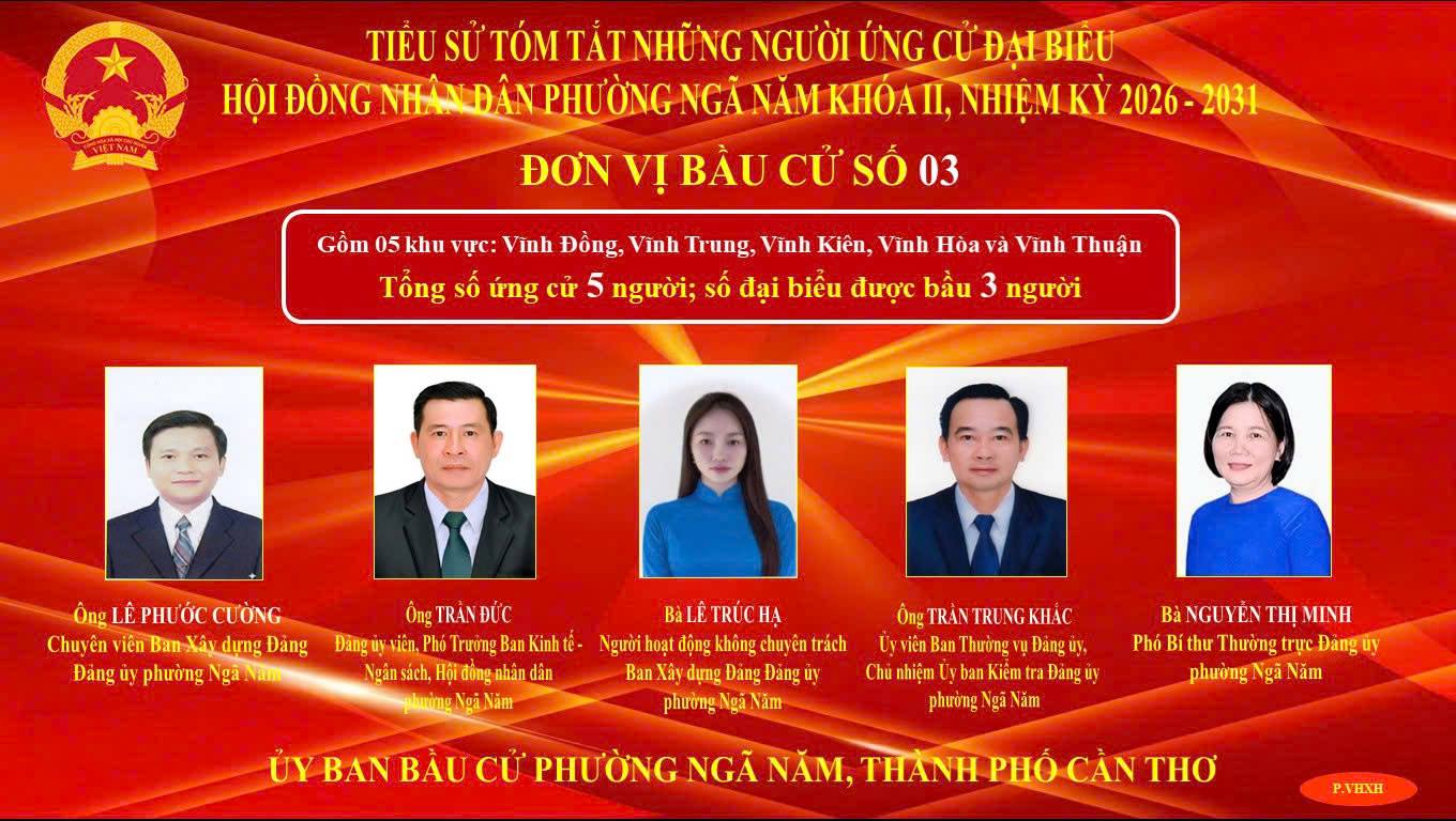Đơn vị bầu cử số 03 - Danh sách những người ứng cử đại biểu Hội đồng nhân dân phường Ngã Năm, nhiệm kỳ 2026 - 2031