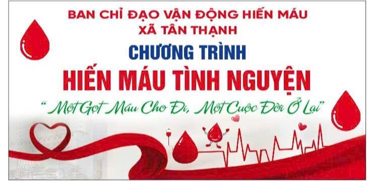 Hiến máu nhân đạo là một nghĩa cử cao đẹp, thể hiện tình nhân ái, tình yêu thương con người. Mỗi giọt máu cho đi không những mang lại sự sống cho người bệnh mà còn lan tỏa những giá trị tốt đẹp trong cộng đồng .Với thông điệp " Một giọt máu cho đi, một cuộc đời ở lại " hi vọng tất cả người dân trên địa bàn xã Tân Thạnh tích cực tham gia hiến máu nhân đạo vào sáng ngày 07/01/2026 tại Ủy ban nhân dân xã Tân Thạnh.