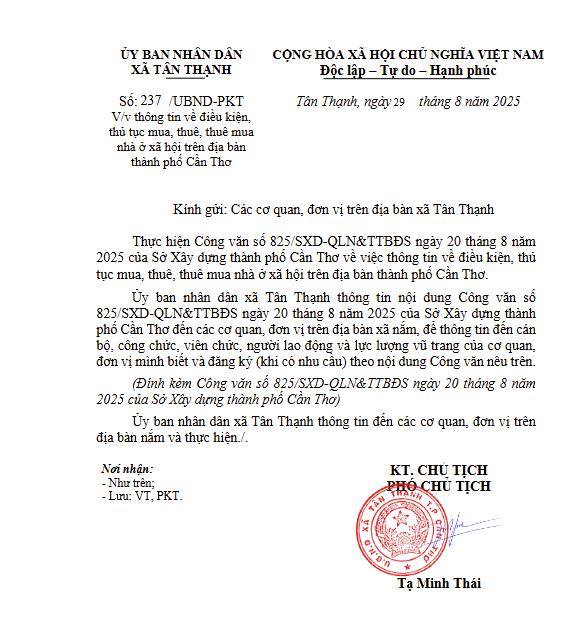 Thông tin về điều kiện, thủ tục mua, thuê, thuê mua nhà ở xã hội trên địa bàn thành phố Cần Thơ
