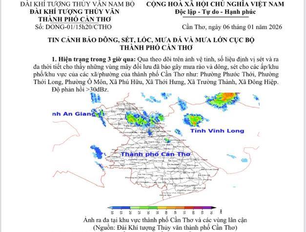 TIN CẢNH CÁO DÔNG, SÉT , LỐC, MƯA ĐÁ VÀ MƯA LỚN CỤC BỘ THÀNH PHỐ CẦN THƠ