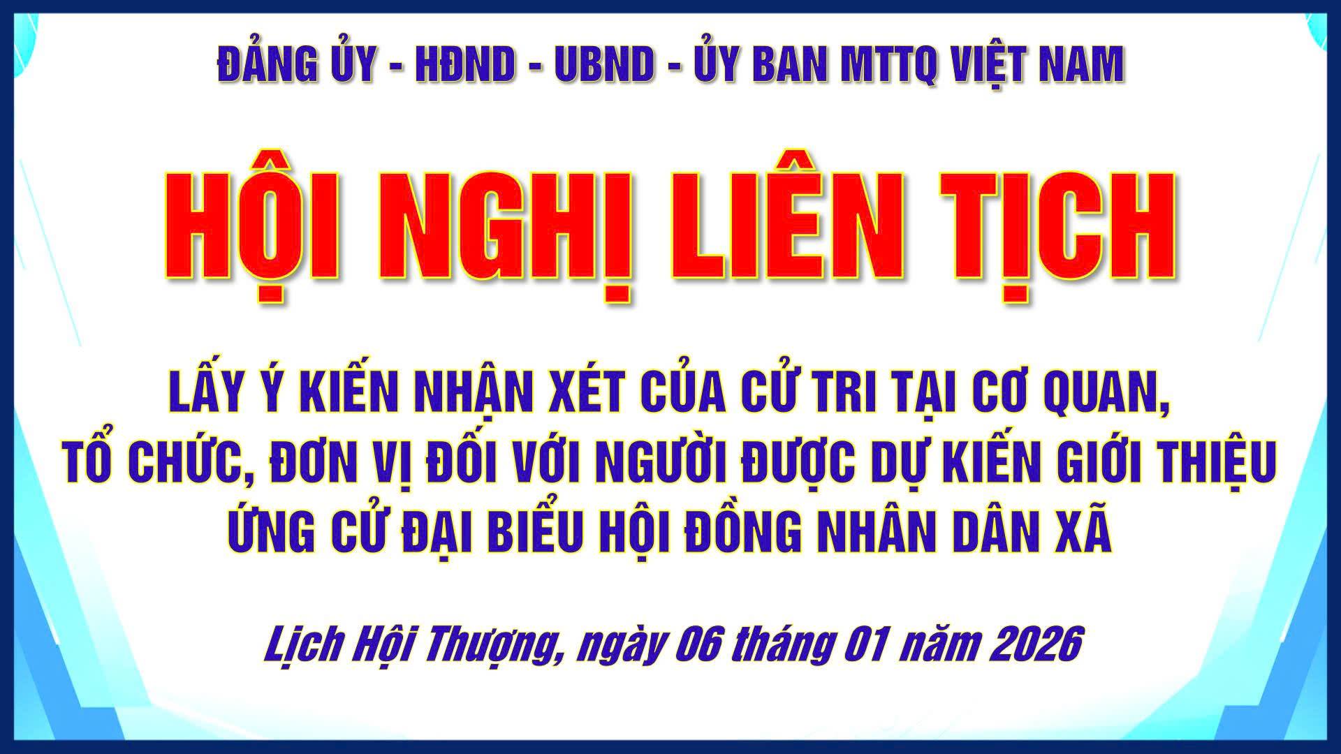 HỘI NGHỊ LIÊN TỊCH GIỮA ĐẢNG ỦY - HỘI ĐỒNG NHÂN DÂN - ỦY BAN NHÂN DÂN - ỦY BAN MẶT TRẬN TỔ QUỐC VIỆT NAM XÃ