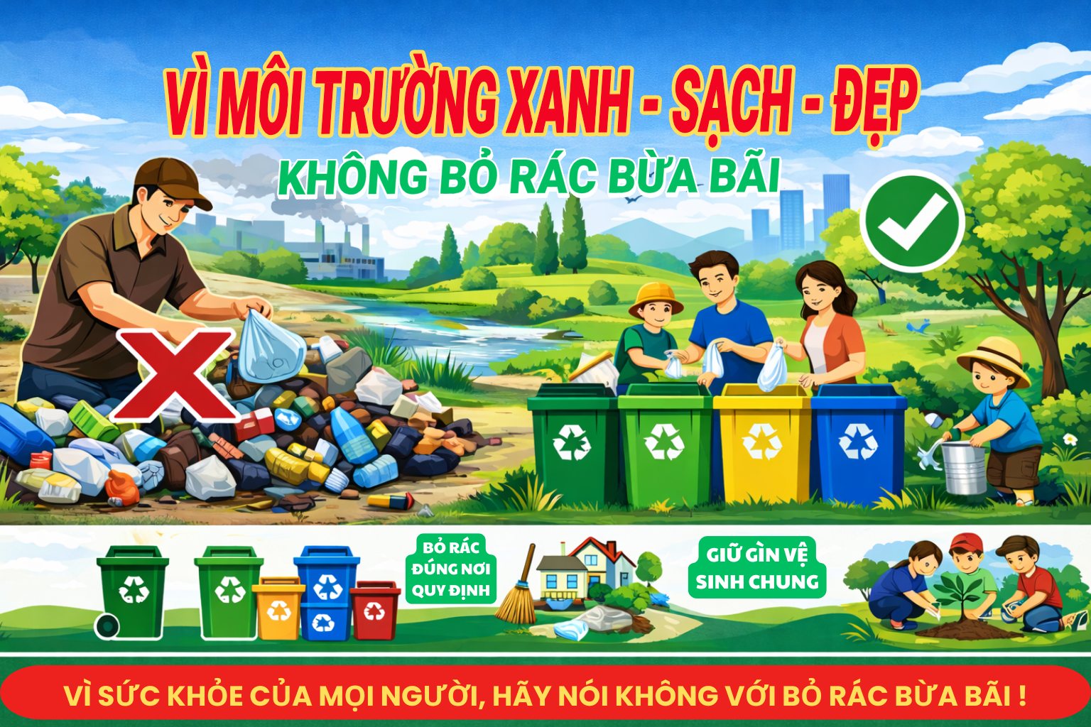 TUYÊN TRUYỀN, VẬN ĐỘNG NHÂN DÂN KHÔNG BỎ RÁC BỪA BÃI, GIỮ GÌN VỆ SINH MÔI TRƯỜNG