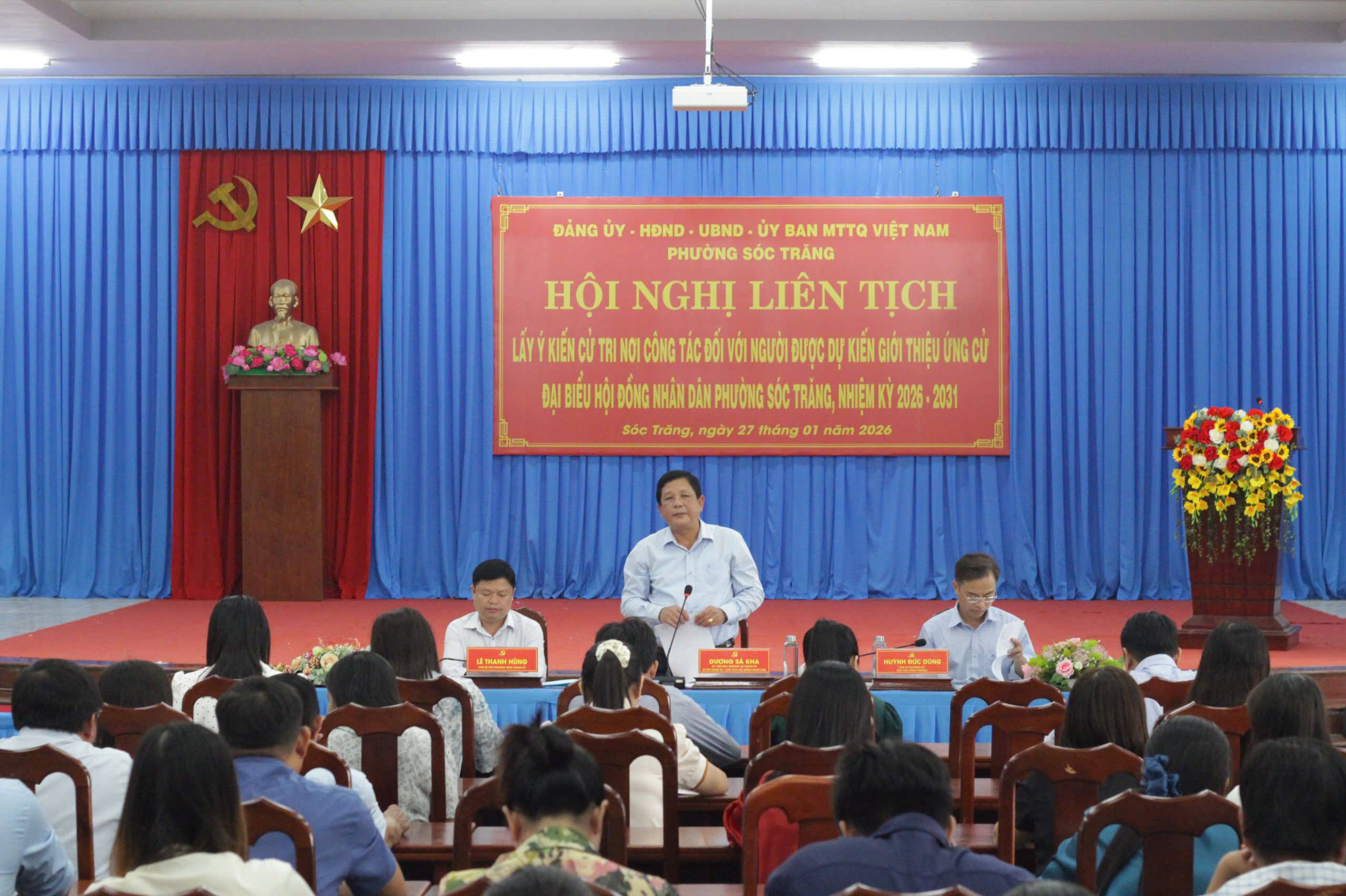 Hội nghị liên tịch lấy ý kiến cử tri nơi công tác đối với người được dự kiến giới thiệu ứng cử đại biểu HĐND phường Sóc Trăng, nhiệm kỳ 2026 – 2031