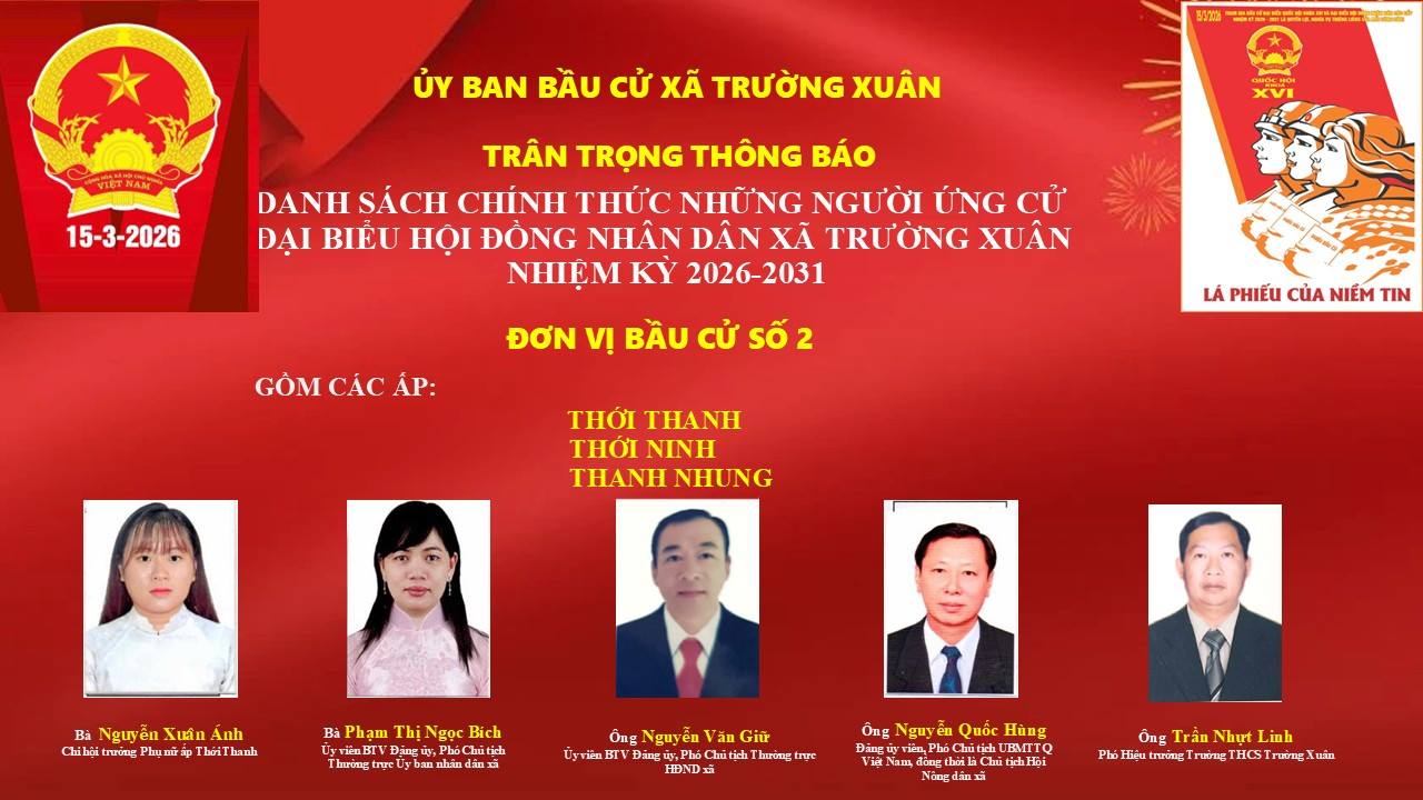 DANH SÁCH CHÍNH THỨC NHỮNG NGƯỜI ỨNG CỬ, ĐƠN VỊ BẦU CỬ SỐ 2