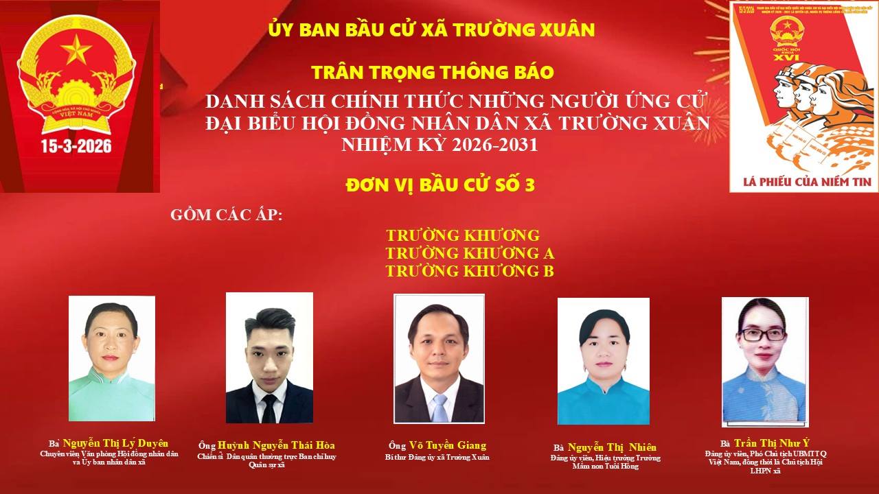 DANH SÁCH CHÍNH THỨC NHỮNG NGƯỜI ỨNG CỬ, ĐƠN VỊ BẦU CỬ SỐ 3
