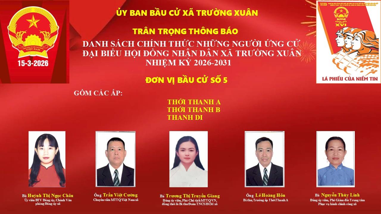 DANH SÁCH CHÍNH THỨC NHỮNG NGƯỜI ỨNG CỬ, ĐƠN VỊ BẦU CỬ SỐ 5
