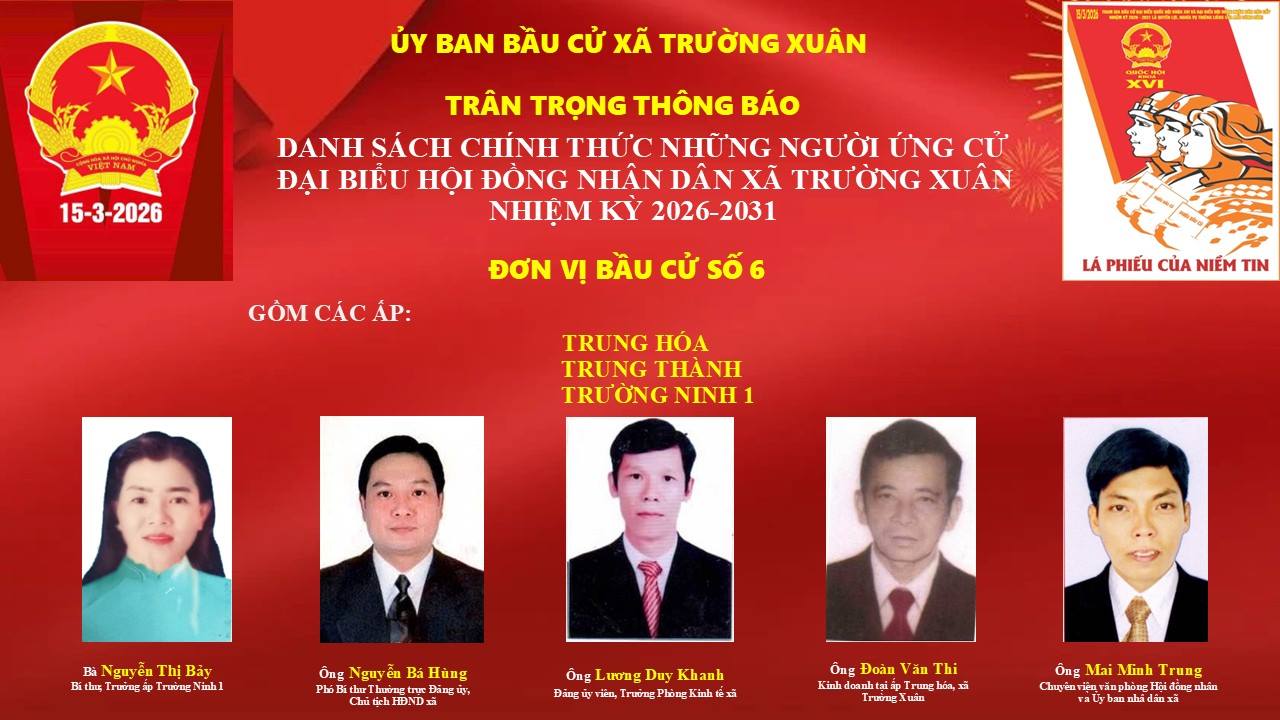DANH SÁCH CHÍNH THỨC NHỮNG NGƯỜI ỨNG CỬ, ĐƠN VỊ BẦU CỬ SỐ 6