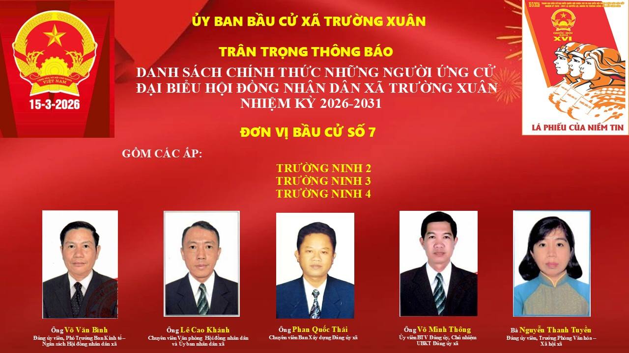 DANH SÁCH CHÍNH THỨC NHỮNG NGƯỜI ỨNG CỬ, ĐƠN VỊ BẦU CỬ SỐ 7