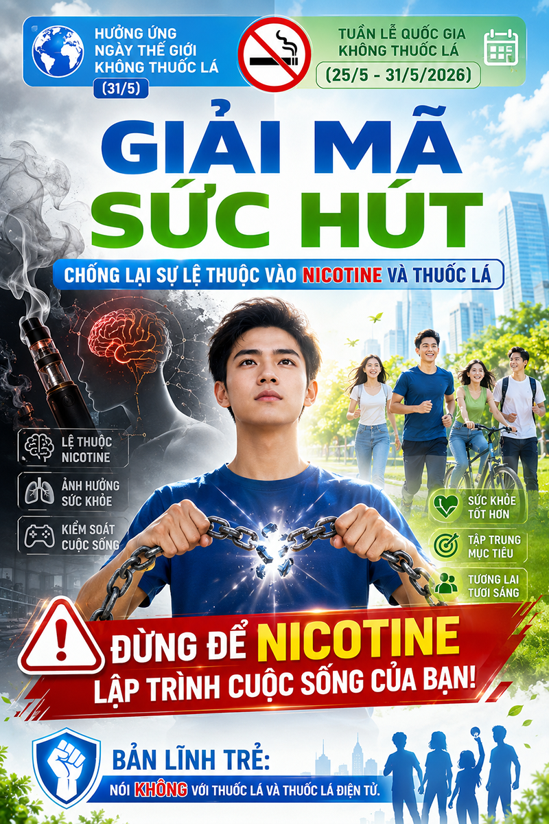 Hưởng ứng Ngày Thế giới không thuốc lá 31/5 và Tuần lễ Quốc gia không thuốc lá năm 2026: “Vạch trần sự hấp dẫn giả tạo - Hành động để đẩy lùi nạn nghiện nicotine và thuốc lá”