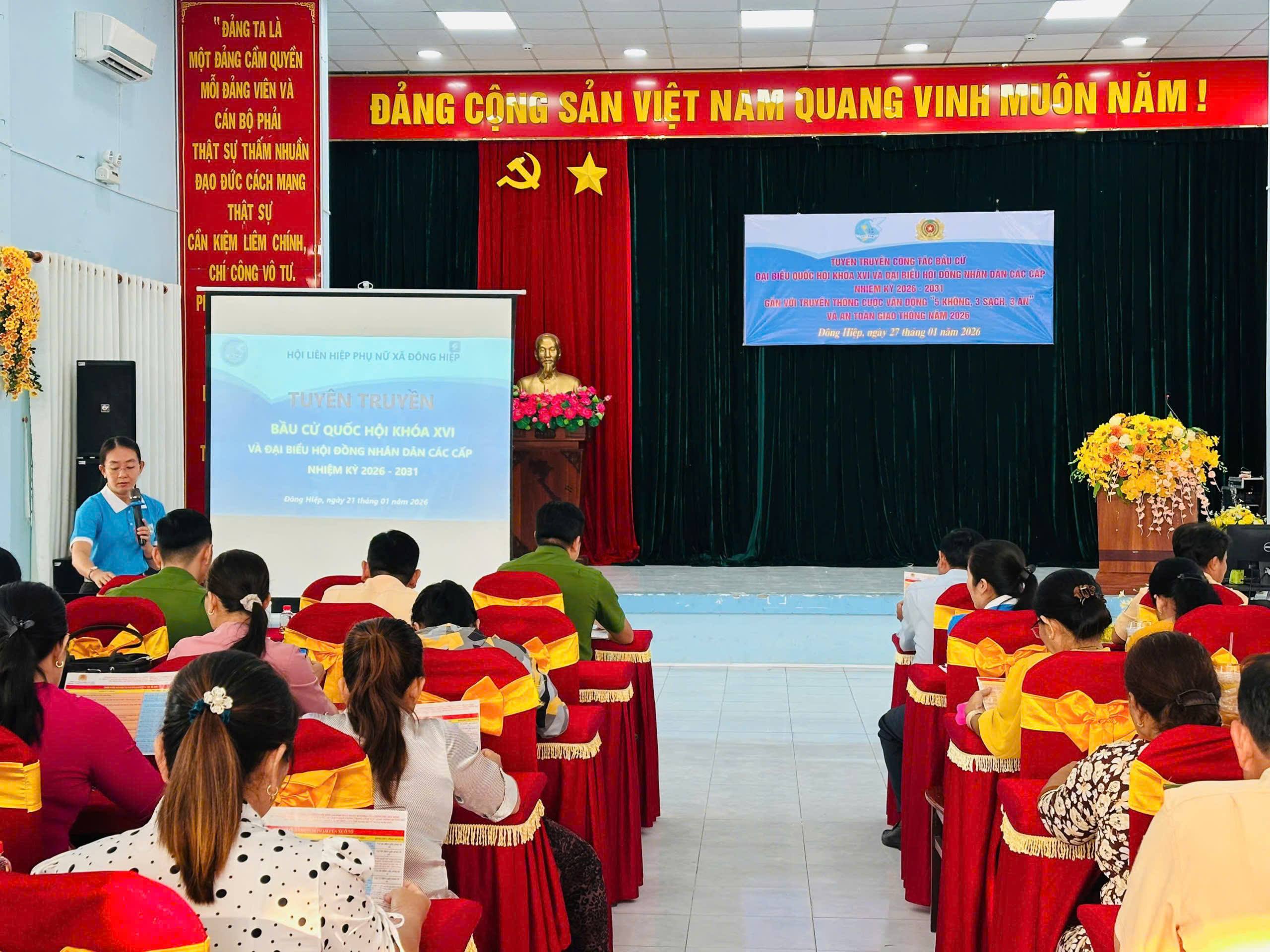 HỘI LHPN XÃ ĐÔNG HIỆP TUYÊN TRUYỀN BẦU CỬ ĐẠI BIỂU QUỐC HỘI KHÓA XVI VÀ ĐẠI BIỂU HỘI ĐỒNG NHÂN DÂN CÁC CẤP, NHIỆM KỲ 2026 – 2031