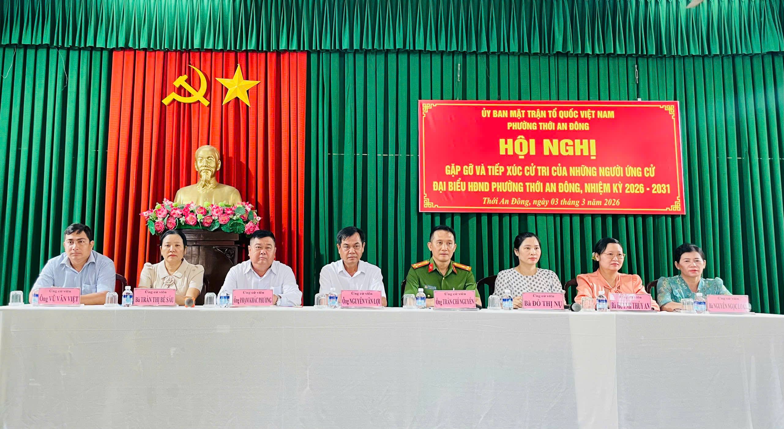 HỘI NGHỊ TIẾP XÚC CỬ TRI VẬN ĐỘNG BẦU CỬ ĐỐI VỚI NGƯỜI ỨNG CỬ ĐẠI BIỂU HĐND PHƯỜNG THỚI AN ĐÔNG TẠI ĐƠN VỊ BẦU CỬ SỐ 2