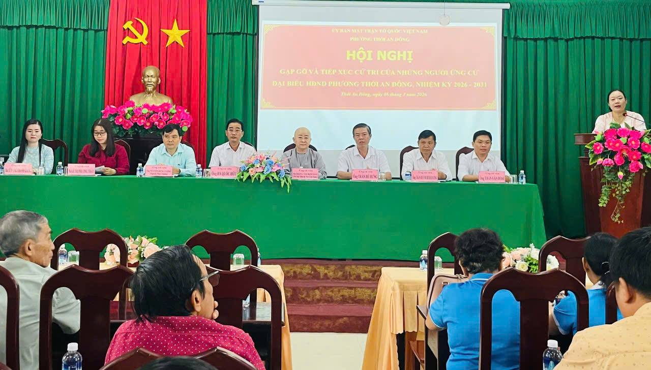 HỘI NGHỊ TIẾP XÚC CỬ TRI VẬN ĐỘNG BẦU CỬ ĐỐI VỚI NGƯỜI ỨNG CỬ ĐẠI BIỂU HĐND PHƯỜNG THỚI AN ĐÔNG TẠI ĐƠN VỊ BẦU CỬ SỐ 4