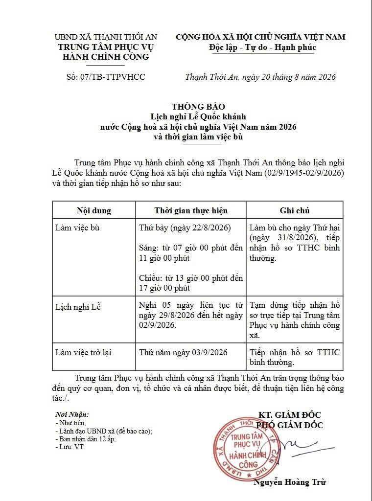 LỊCH NGHỈ LỄ QUỐC KHÁNH NƯỚC CỘNG HÒA XÃ HỘI CHỦ NGHĨA VIỆT NAM NĂM 2026 VÀ THỜI GIAN LÀM VIỆC BÙ
