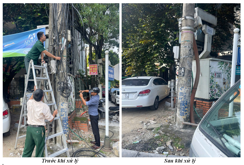 Phường Điện Biên chỉnh trang, thanh thải cáp viễn thông không còn sử dụng