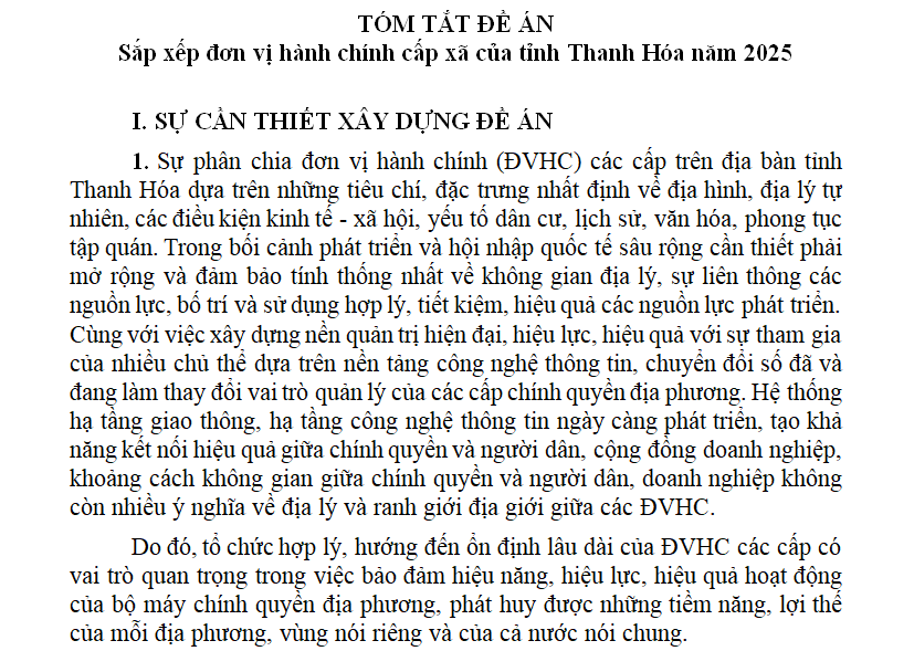 Tóm tắt Đề án sắp xếp đơn vị hành chính cấp xã của tỉnh Thanh Hóa năm 2025  