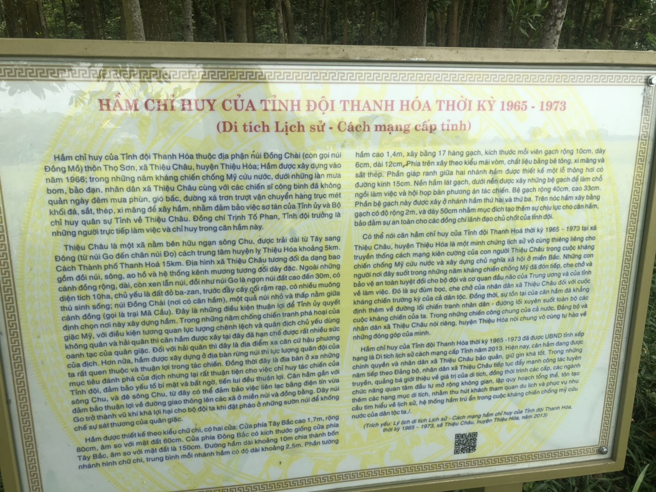 Lý lịch di tích lịch sử cách mạng hầm chỉ huy của tỉnh đội thanh hóa thời kỳ 1965-1973