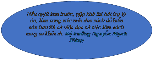 Oval: Nếu nghĩ làm trước, gặp khó thì hỏi trợ lý ảo, làm xong việc mới đọc sách để hiểu sâu hơn thì cả việc đọc và việc làm sách cũng sẽ khác đi. Bộ trưởng Nguyễn Mạnh Hùng
            