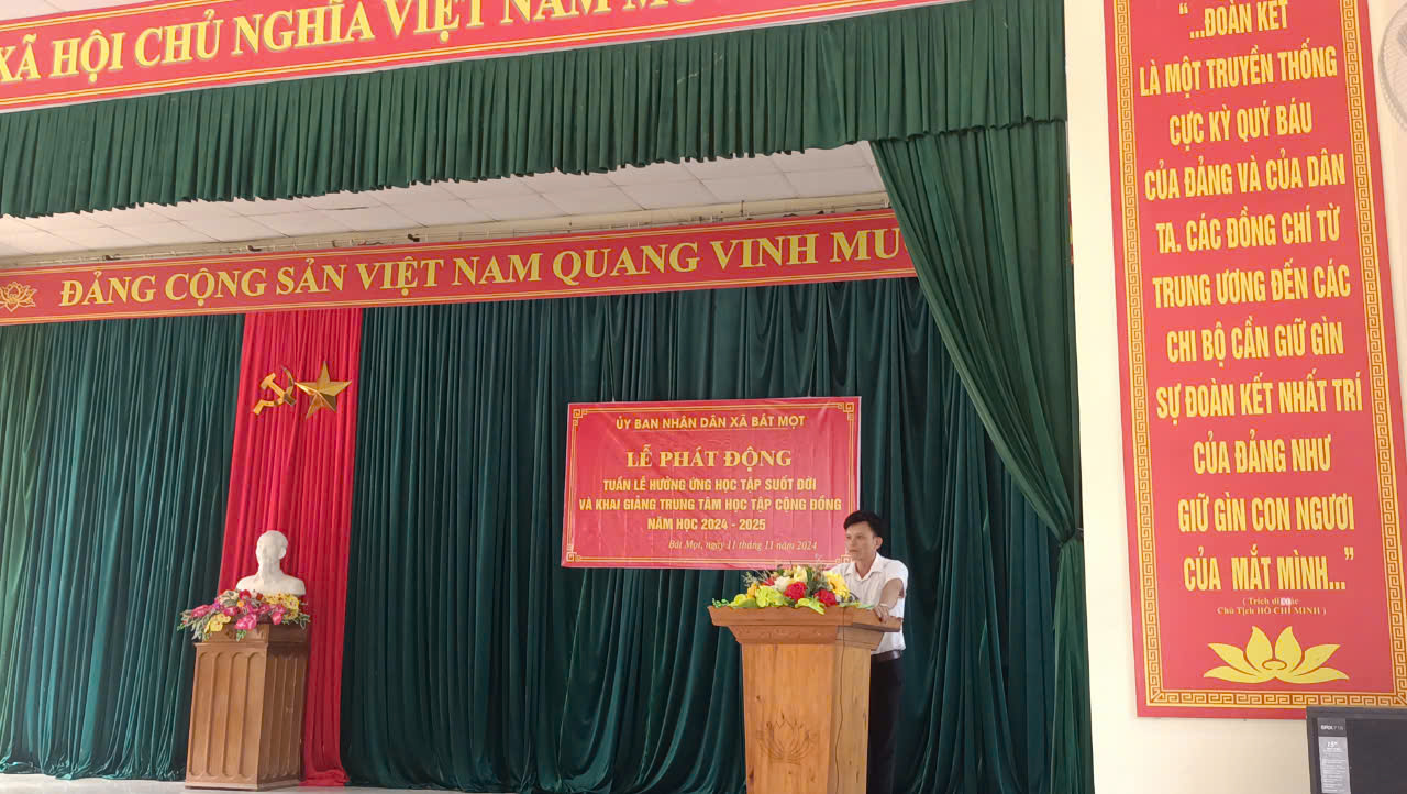Chủ đề: Lễ phát động Tuần lễ Hưởng ứng Học tập suốt đời và khai giảng trung tâm học tập cộng đồng năm học 2024-2025.