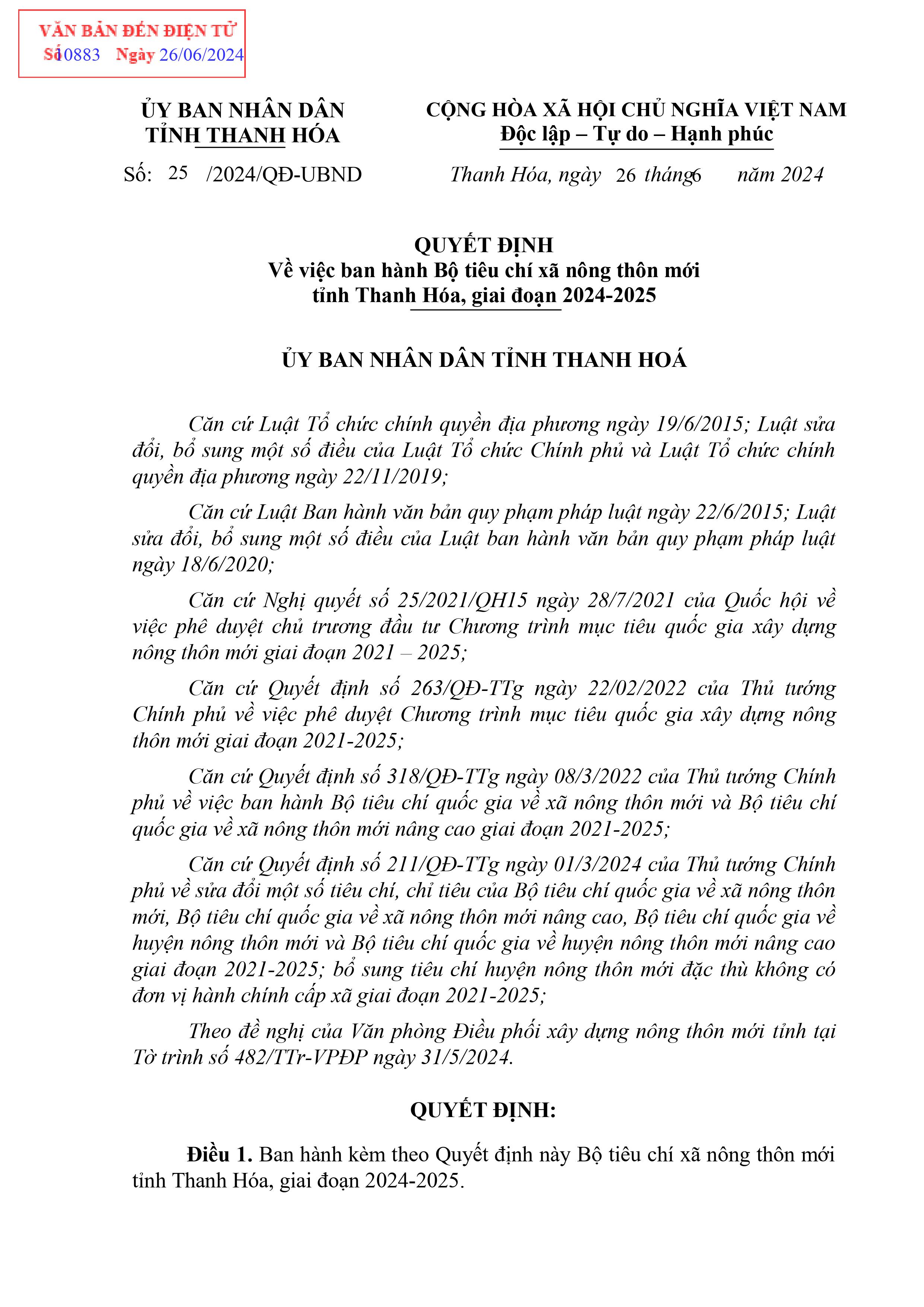 QĐ số 25 của UBND tỉnh ban hành bộ tiêu chí xã nông thôn mới tỉnh Thanh hóa giai đoạn 2024.2025-images-0.jpg