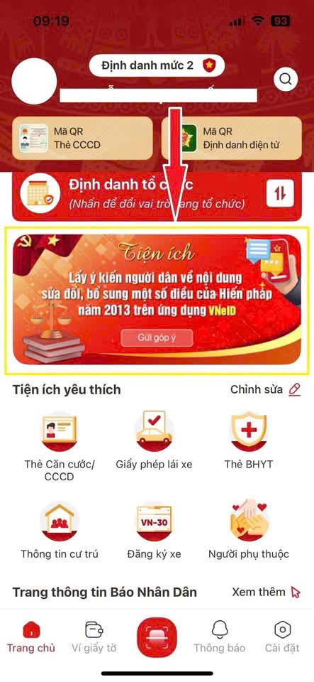 Thông báo lấy ý kiến nhân dân  vào nội dung dự thảo sửa đổi,  bổ sung Hiến pháp 2013 qua ứng dụng VNeId