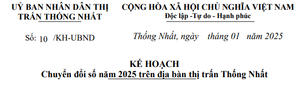 Kế hoạch chuyển đổi số năm 2025 trên địa bàn thị trấn Thống Nhất