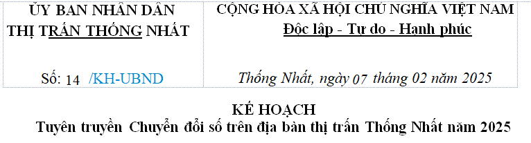 Kế hoạch tuyên truyền Chuyển đổi số trên địa bàn thị trấn Thống Nhất năm 2025