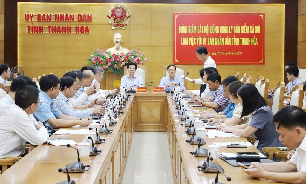 Phó Chủ tịch UBND tỉnh Đầu Thanh Tùng tiếp và làm việc với Đoàn giám sát của Hội đồng quản lý Bảo hiểm xã hội
