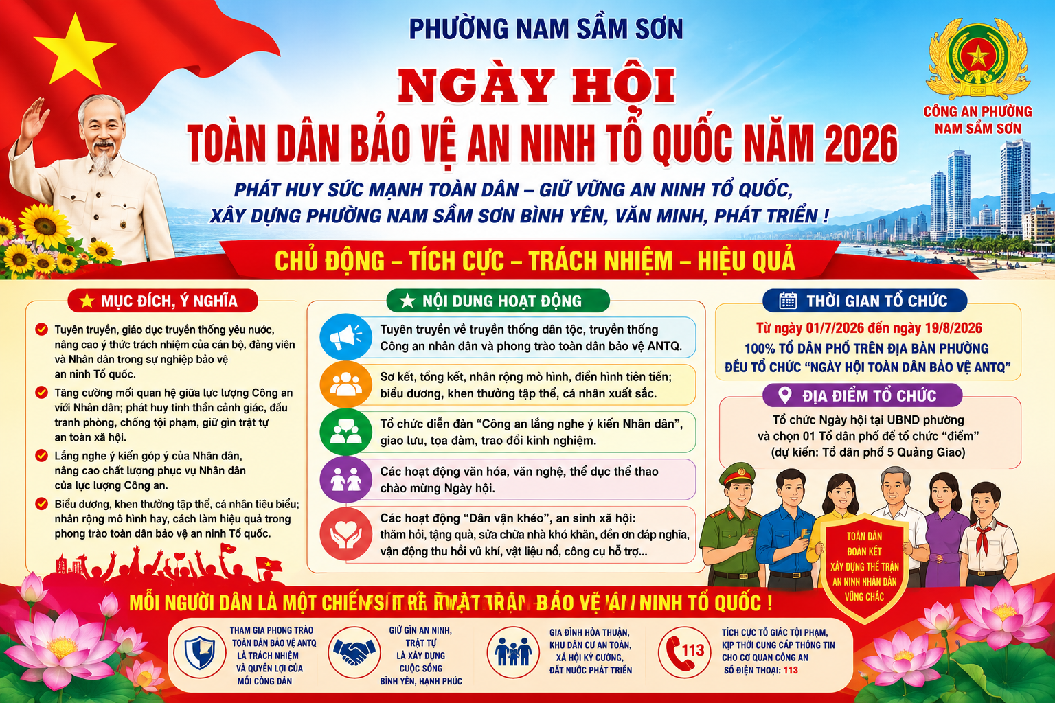 Kế hoạch tổ chức “Ngày hội toàn dân bảo vệ an ninh Tổ quốc” năm 2026 trên địa bàn phường Nam Sầm Sơn