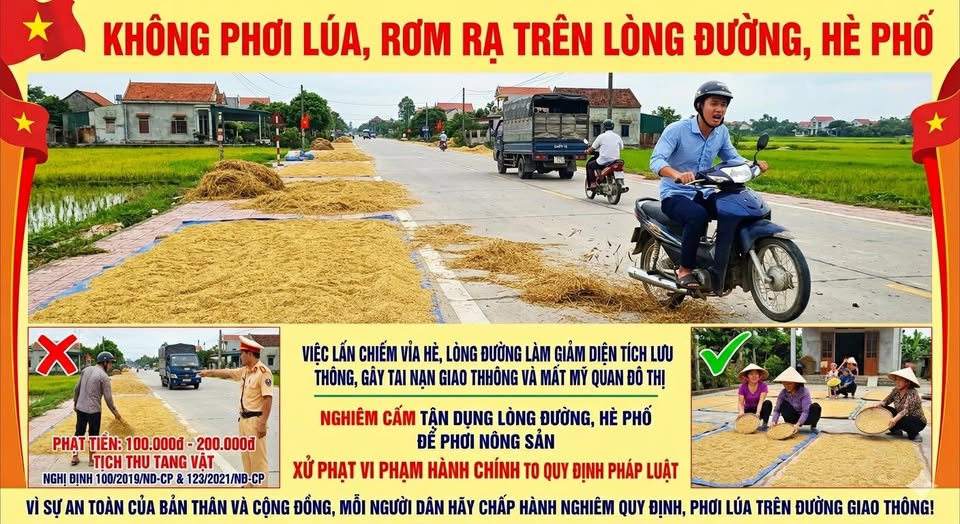 Không phơi lúa, rơm rạ và nông sản trên lòng đường, vỉa hè