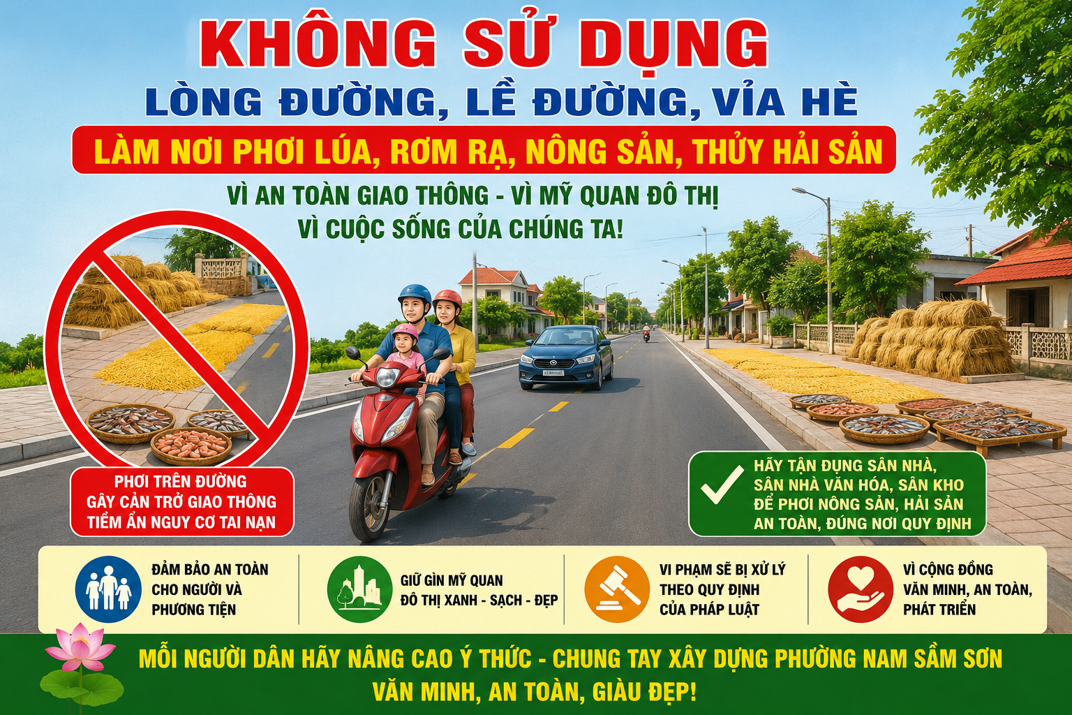 Tăng cường công tác đảm bảo trậttự, ATGT, không phơi lúa, rơm, rạ, các sản phẩm nông nghiệp, thủy, hải sản trên các tuyến đường trên địa bàn