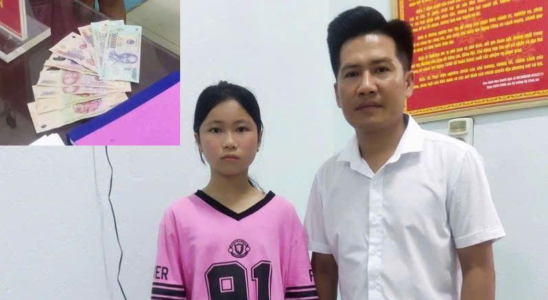 Em Nguyễn Thị Kim Hoà, thôn 4 Đại Hùng nhặt được của rơi trả người đánh mất