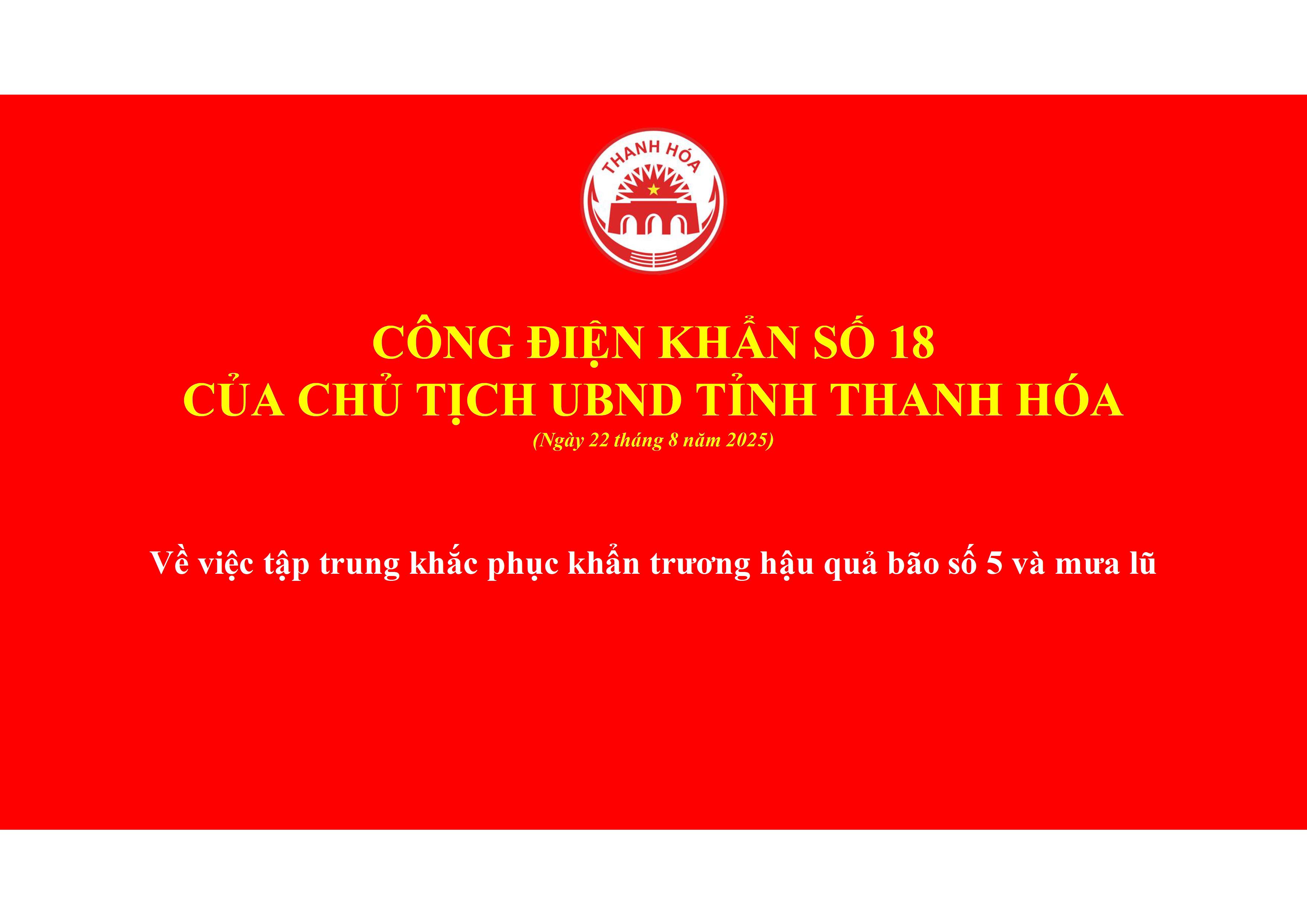 Công điện khẩn tập trung khắc phục khẩn trương hậu quả bão số 5 và mưa lũ