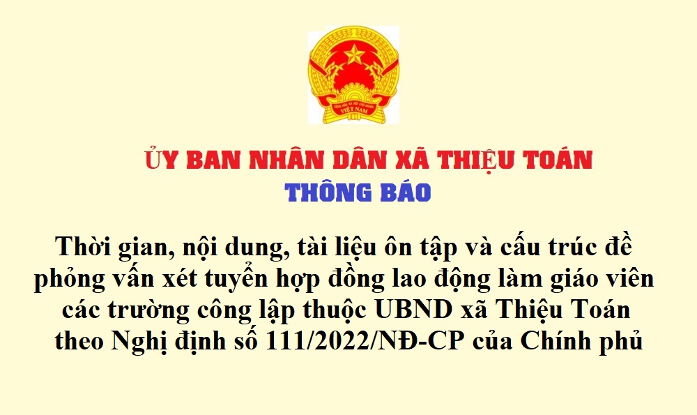 THÔNG BÁO Thời gian, nội dung, tài liệu ôn tập và cấu trúc đề phỏng vấn
