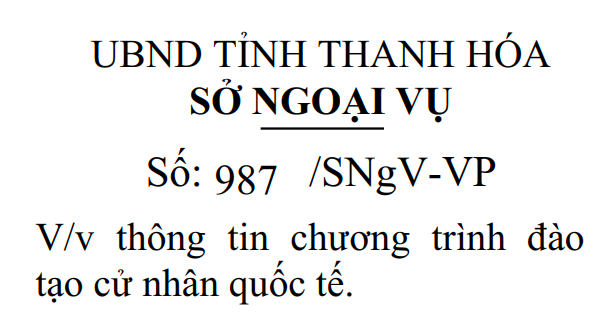 Công văn số 897/SNgV-VP ngày 01/6/2026 của Sở Ngoại vụ về việc đạo tạo cử nhân quốc tế